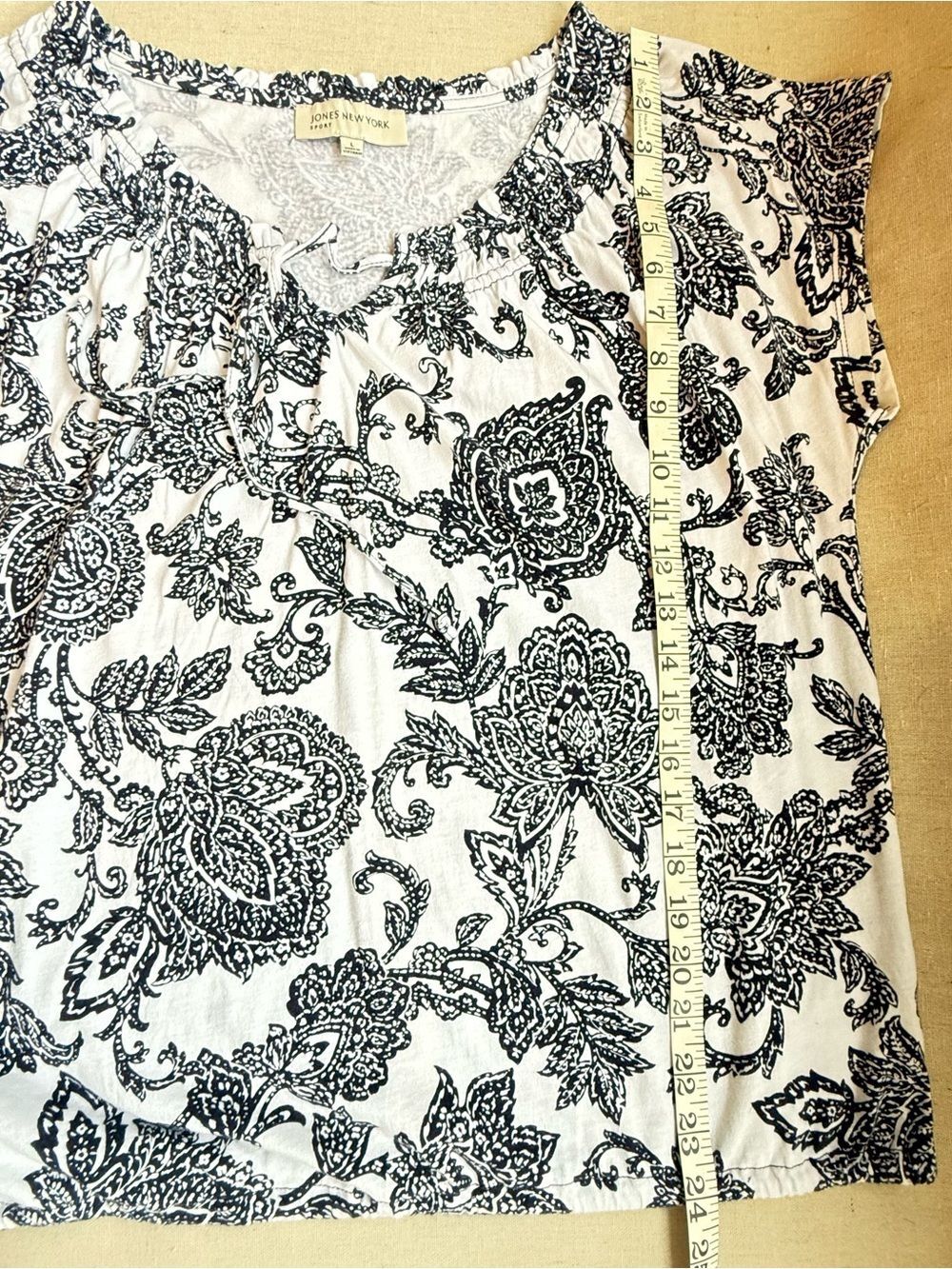 Jones New York Floral Paisley Smocked Elastic Hem Top GUC Large 100% Cotton - Picture 6 of 7